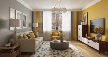 Living Room Design Yellow and Grey