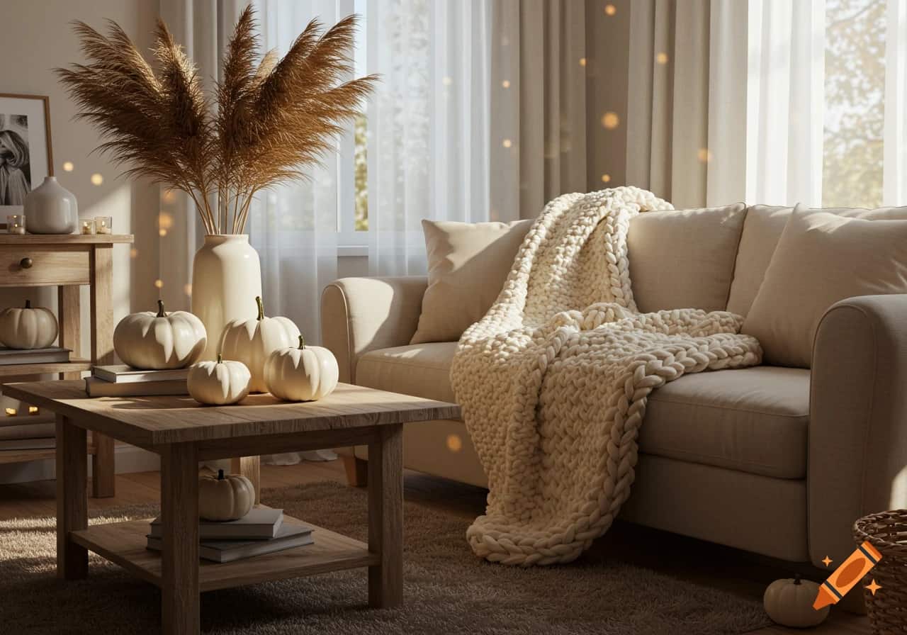 Small Scandinavian living room with light colors and space-saving furniture.