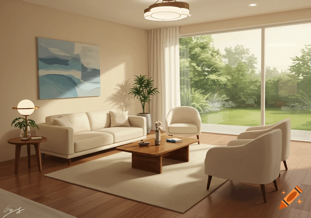 Timeless boho minimalist living room with classic neutral styling.