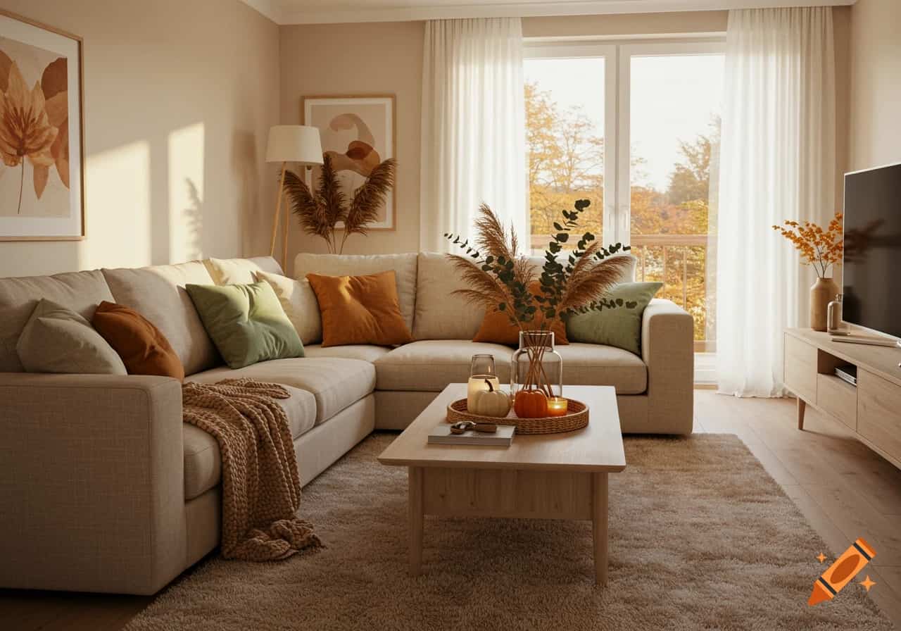 Minimal Scandinavian living room furniture with light wood and neutral fabrics.