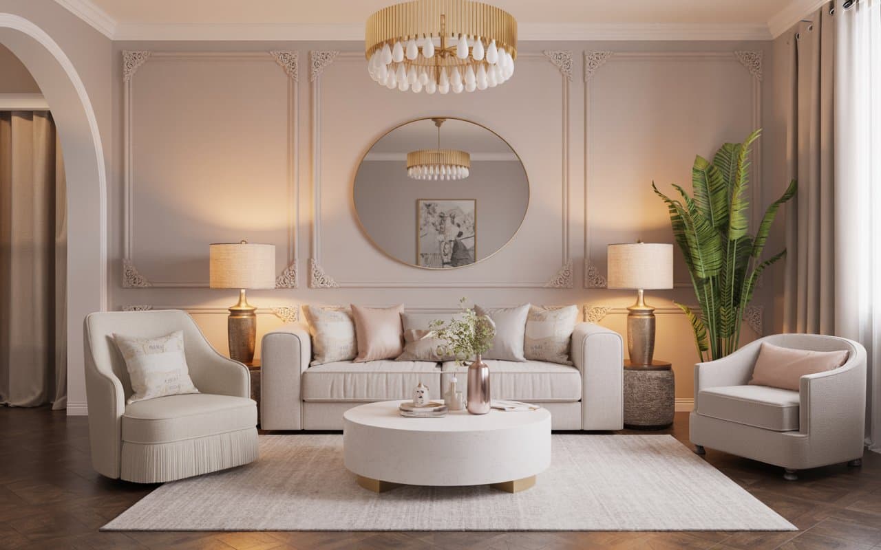 Warm cozy room with DIY lamps, soft golden lighting, luxury budget decor, Pinterest style