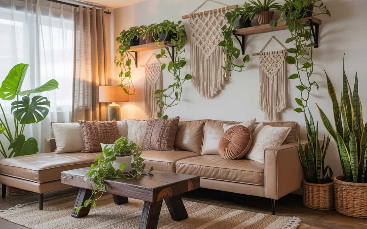 Budget-friendly chic living room with DIY décor and indoor plants