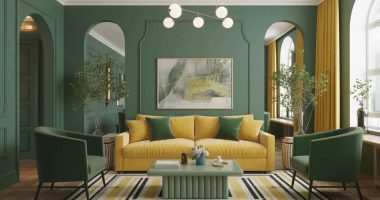 Stylish Green and Yellow Living Room Design