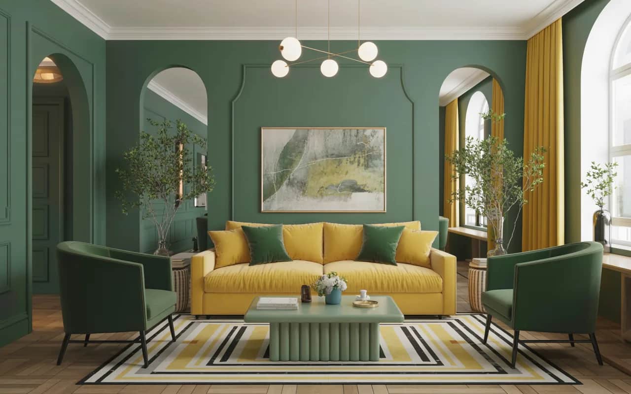 Stylish Green and Yellow Living Room Design