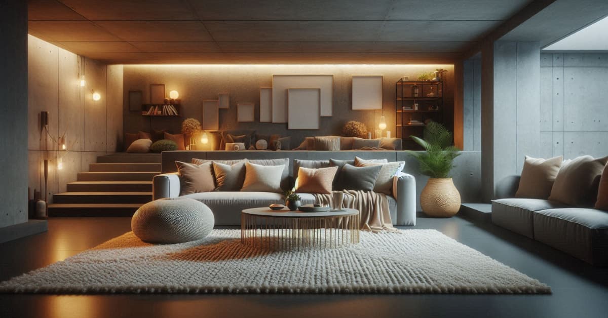 Concrete Floor Basement Living Room Ideas