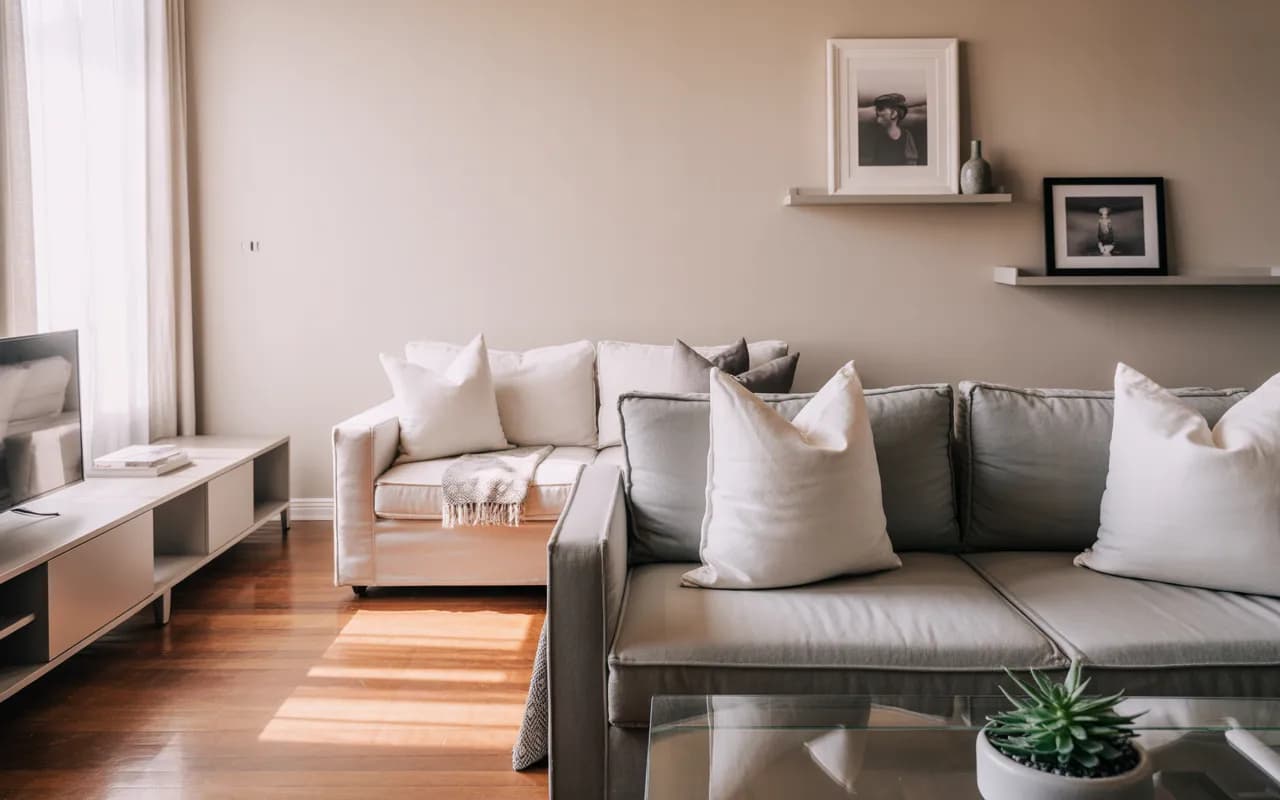 Apartment living room with minimal personal decor accents.
