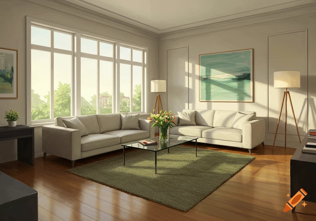 Small living room with smart furniture placement and open walkways.