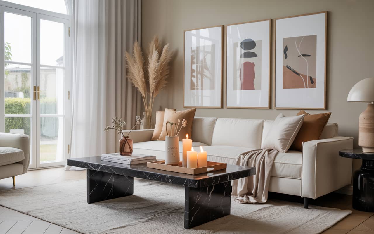 Before and after thrifted furniture makeover, modern luxury DIY decor