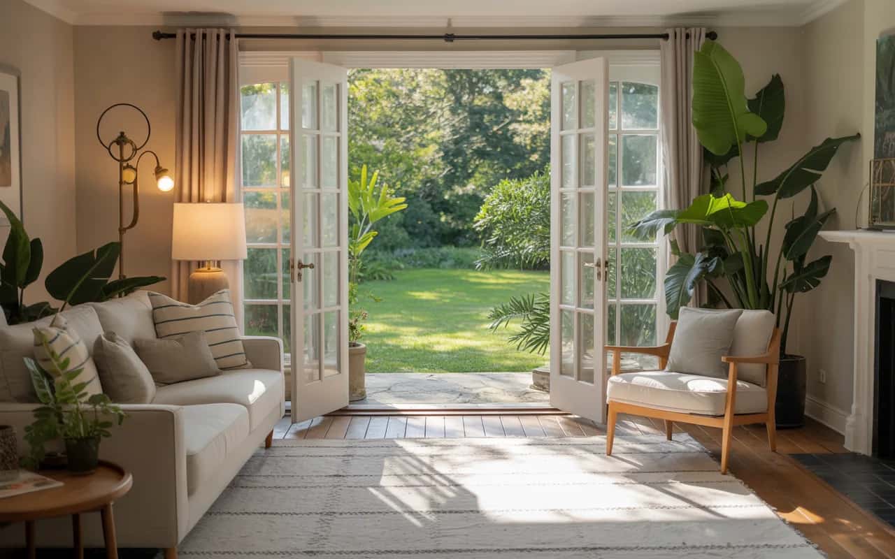 Living Room Double Doors to Garden