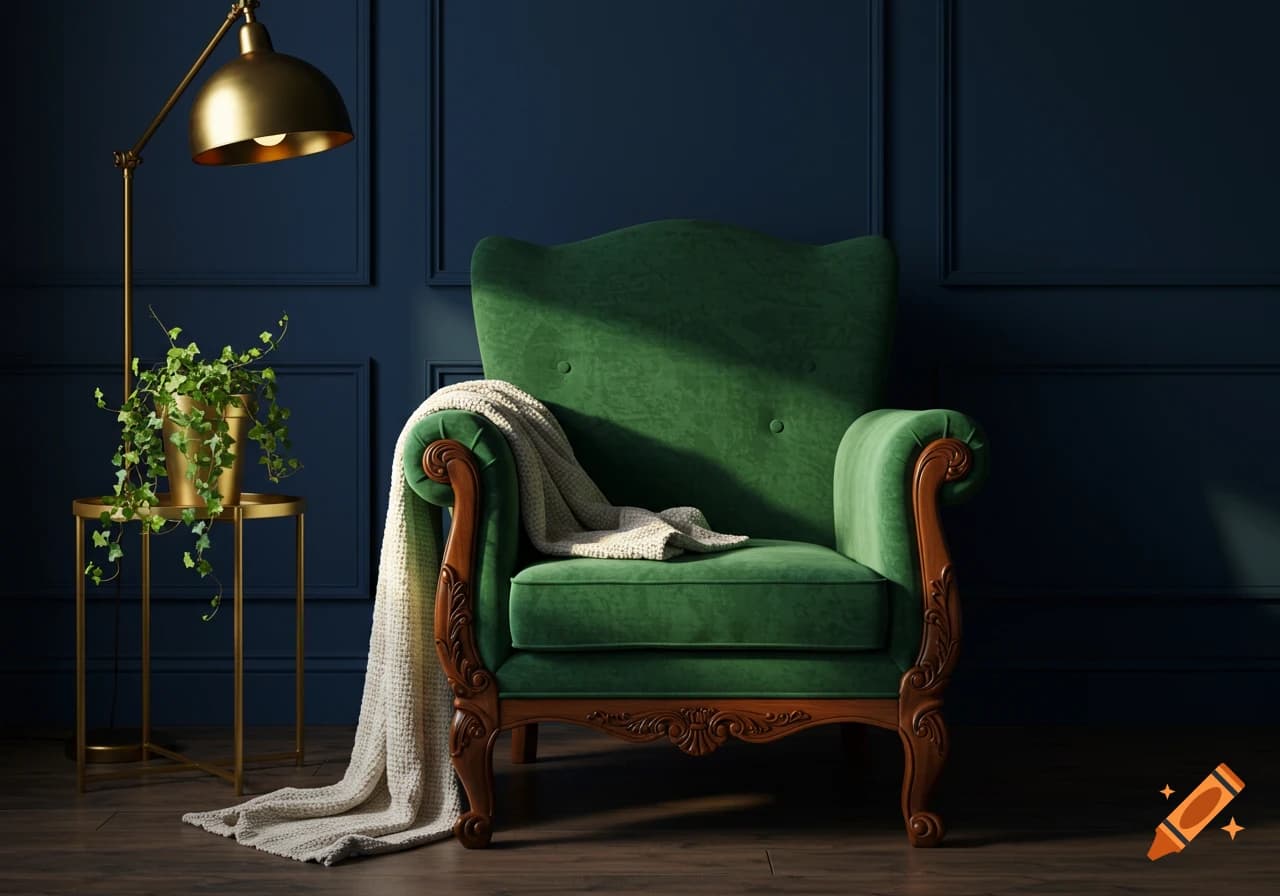 Living room with beige sofa and elegant green curtains, bright and airy ambiance.