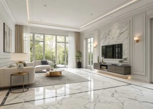 White and Grey Marble Tiles Living Room