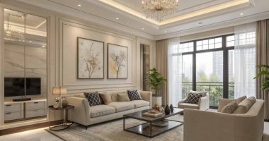 Luxury Korean rich house living room, modern elegant interior, neutral tones, natural light, high-end aesthetic”
