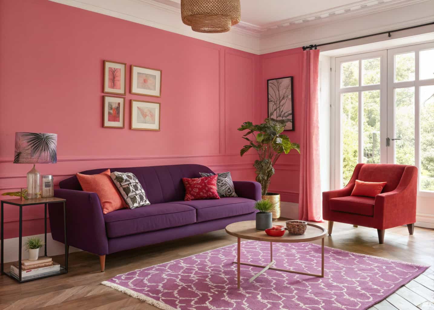 Vibrant Pink Purple and Red Living Room Ideas