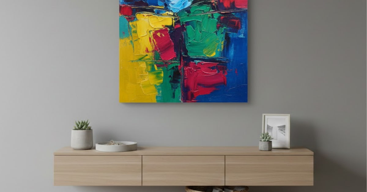 Apartment small home entrance wall decor DIY wall art, colorful abstract canvas, compact stylish entryway