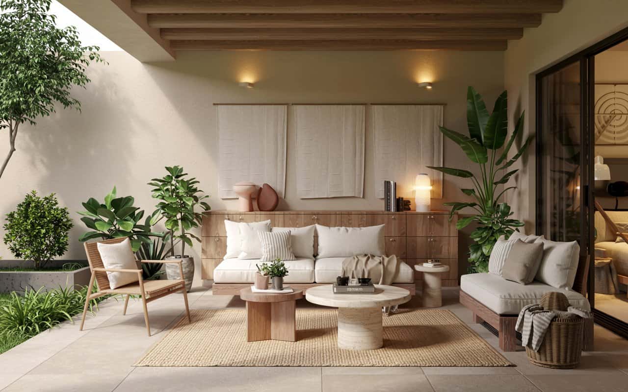 “Minimalist bedroom with soft beige walls, neutral bedding, wooden furniture, cozy rug, bright natural light, modern elegant interior, Pinterest aesthetic.”