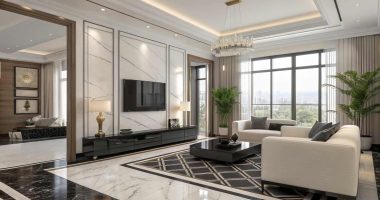 Black and White Marble Tiles Living Room