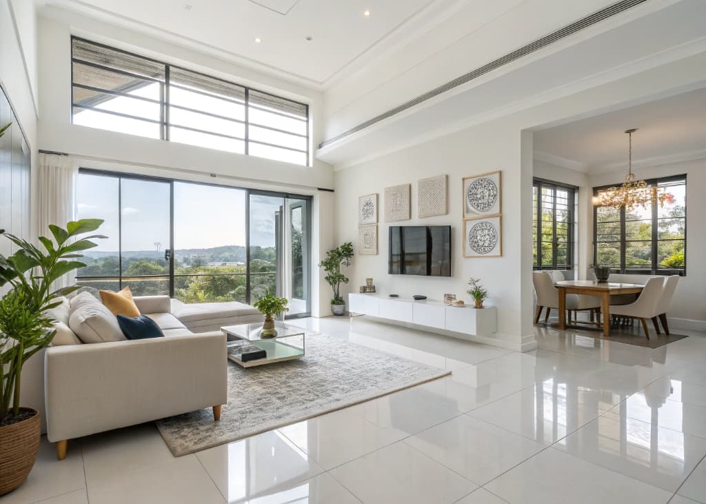 Living Room White Tiles Floor Ideas