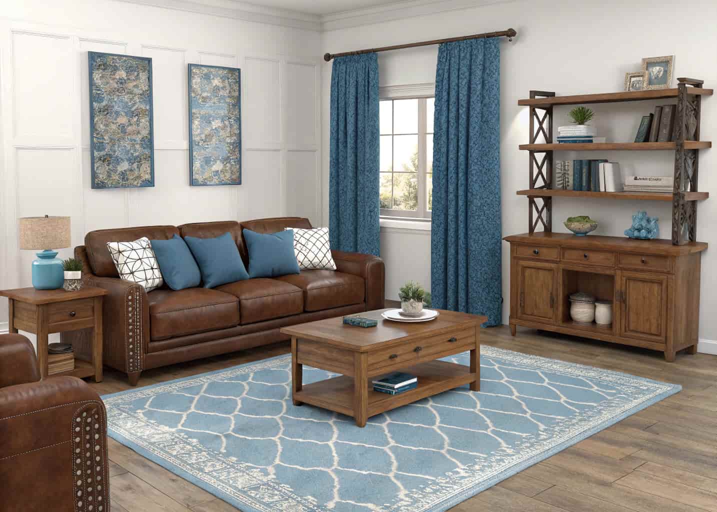 Blue and Brown Living Room