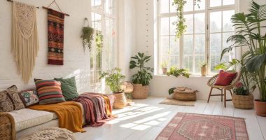 Living Room with White Tiles