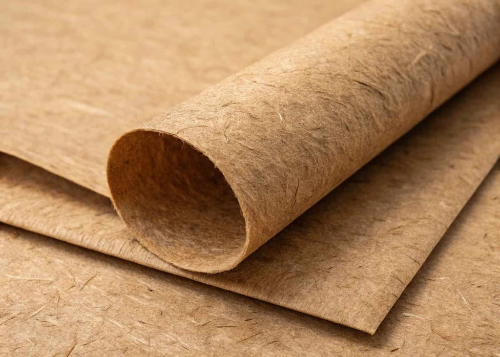 Rough brown kraft paper texture with natural fibrous grain for organic and eco-friendly design aesthetics