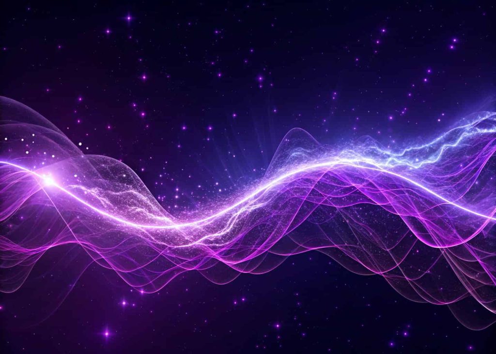 Deep electric violet and quantum purple abstract digital art, glowing deep purple energy waves, AI and technology-inspired visual, dark cosmic background, ultraviolet light effects, futuristic sci-fi aesthetic, highly saturated violet tones, abstract editorial composition for tech brand.