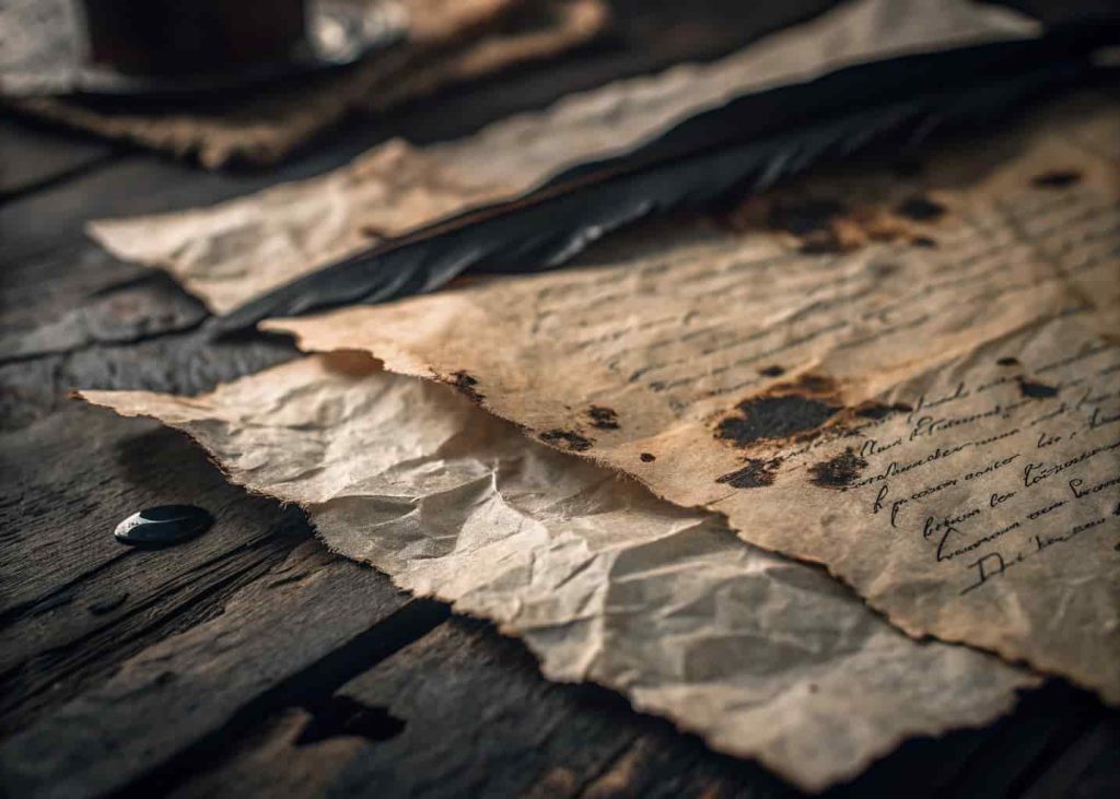 Grunge torn and distressed paper texture with dark stains and rough edges for edgy design projects
