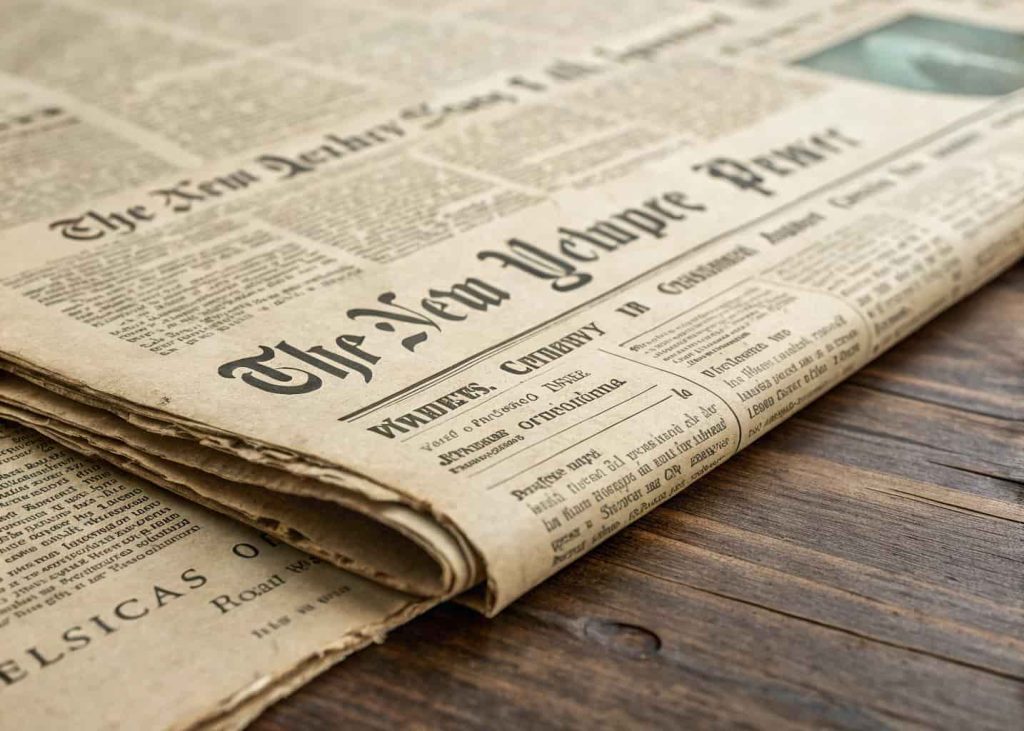 Vintage newspaper print paper texture with off-white tones and grainy surface for editorial and retro designs