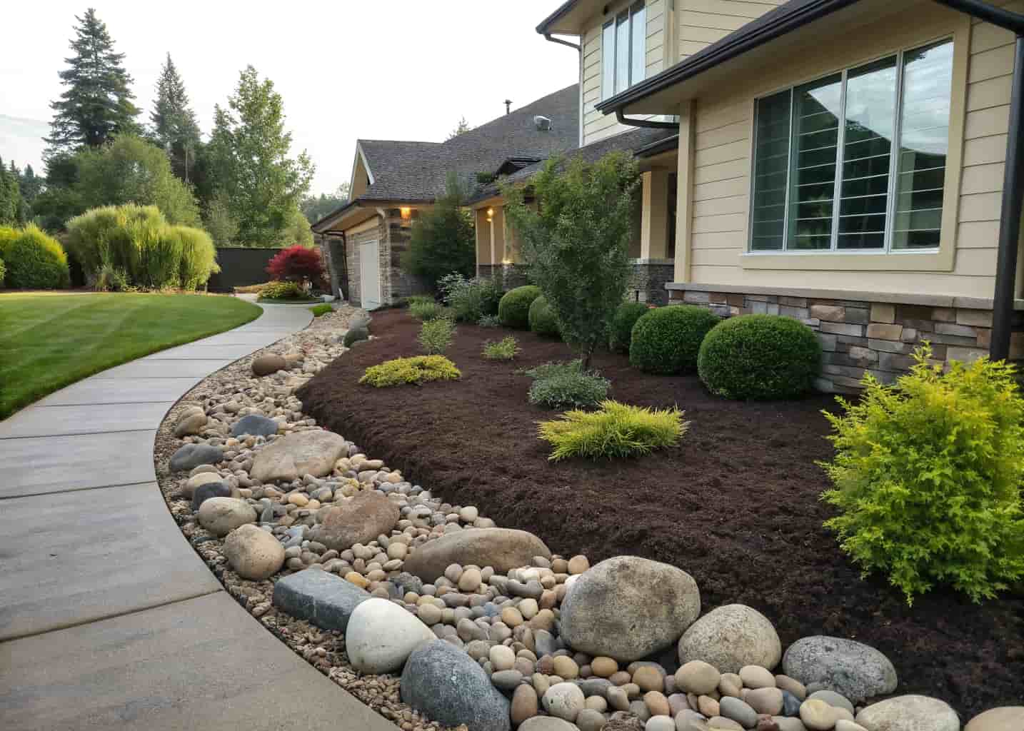 River Rock and Mulch Landscaping