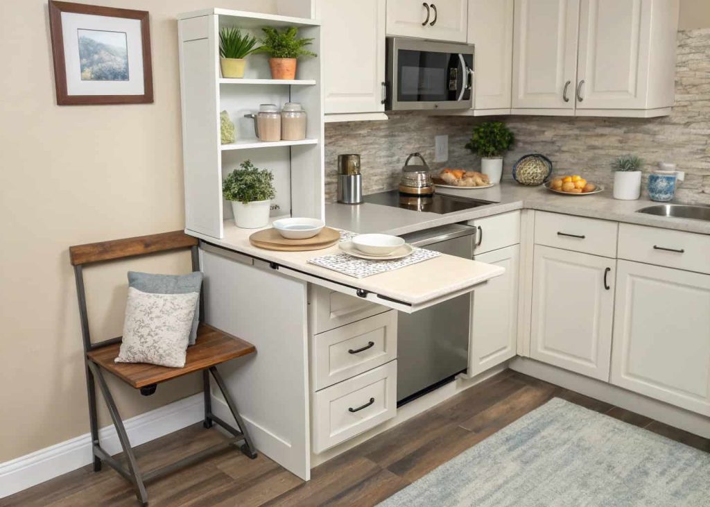 Small kitchen with wall-mounted foldable table