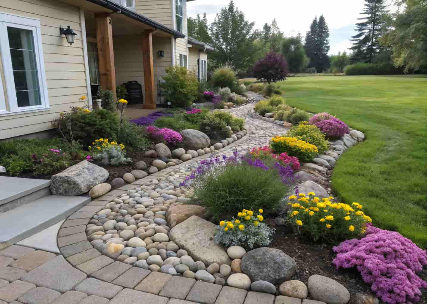 River Rock Flower Bed