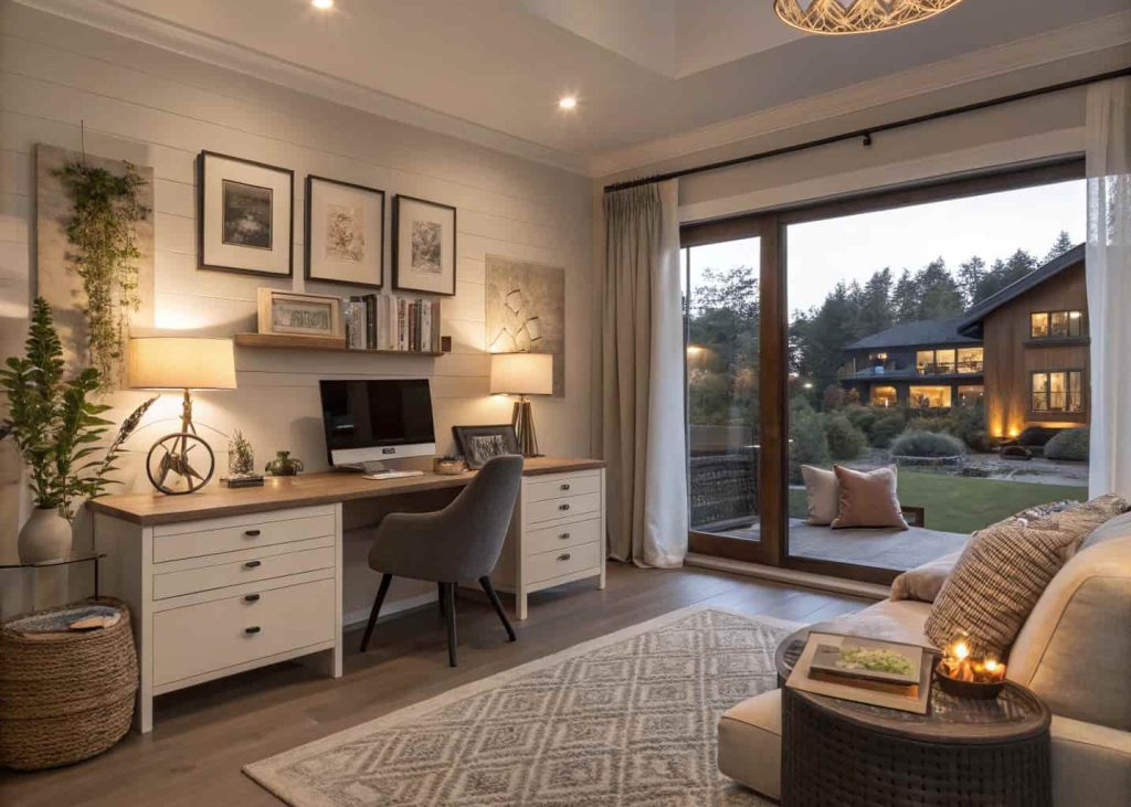 Modern home with personal décor, stylish objects, cozy and elegant interior, lived-in feel"