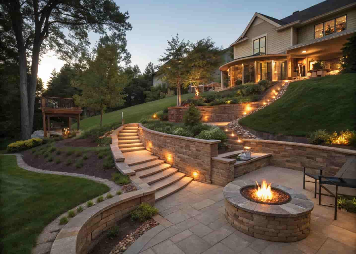 Sloped Backyard Fire Pit
