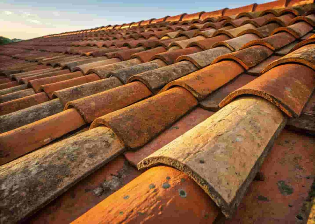 Close-up of terracotta barrel roof tiles on a Mediterranean-style home