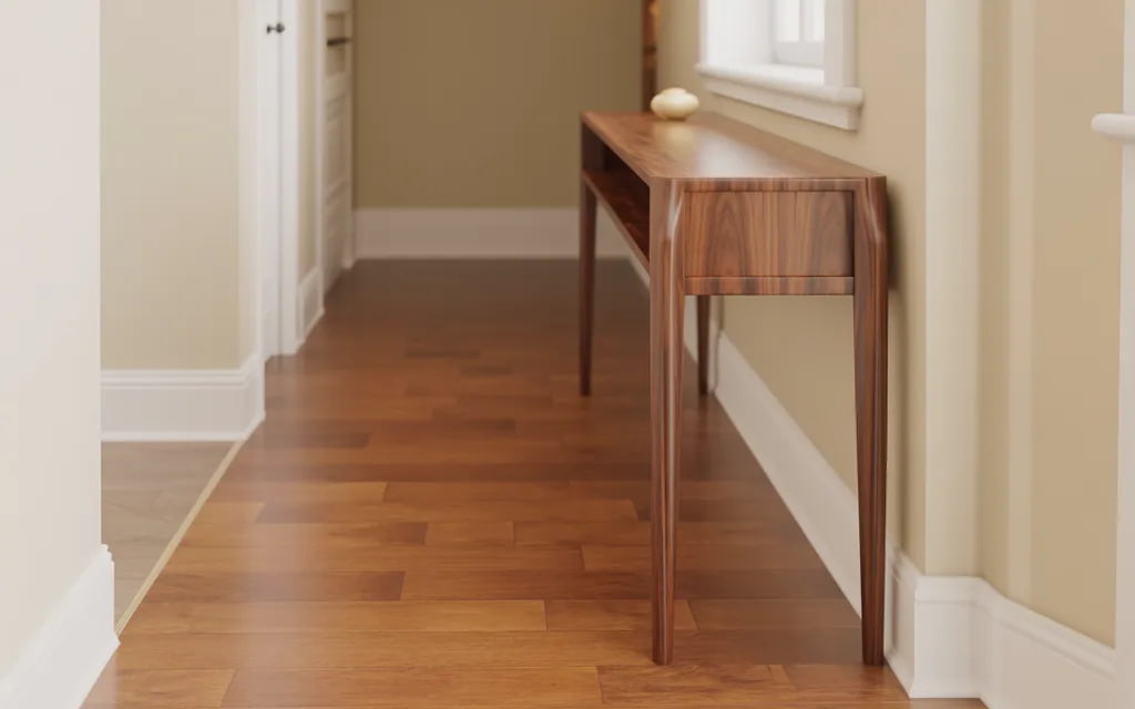 Small console table fitting neatly in a narrow hallway