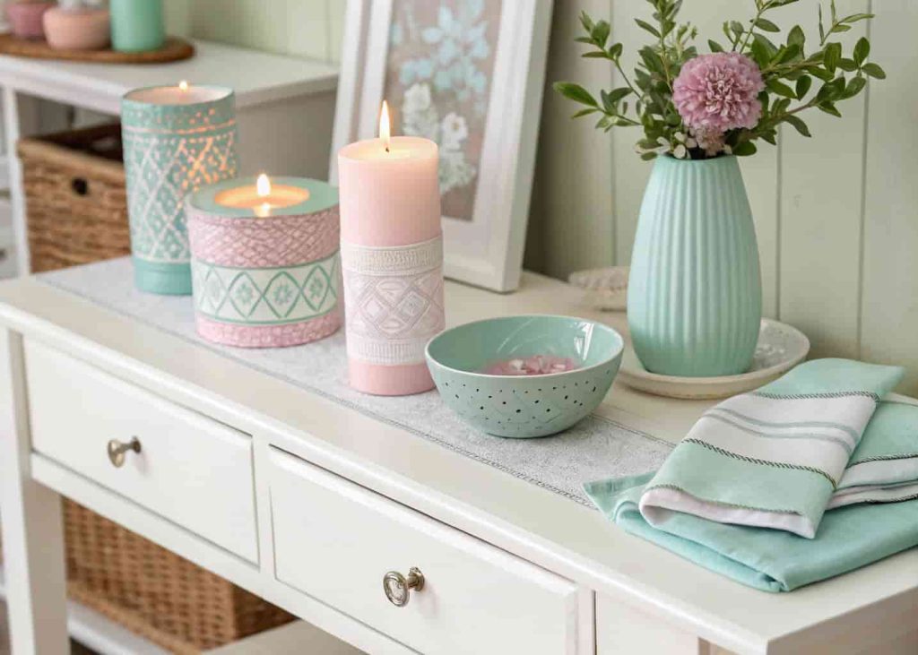 Pastel spring color palette for console table styling