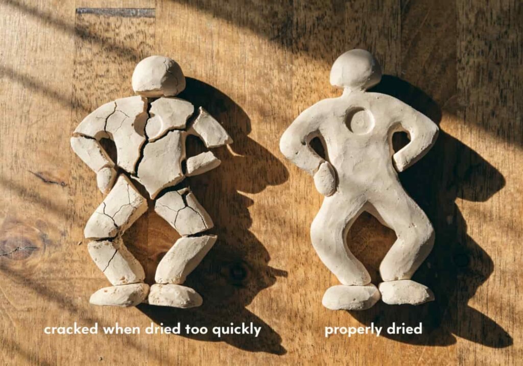 cracked clay figure compared to smooth finished figure
