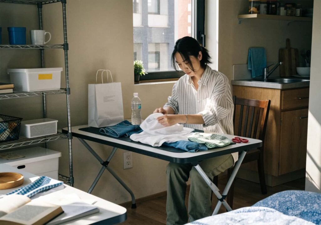 Multi-purpose folding table for small apartment laundry and tasks