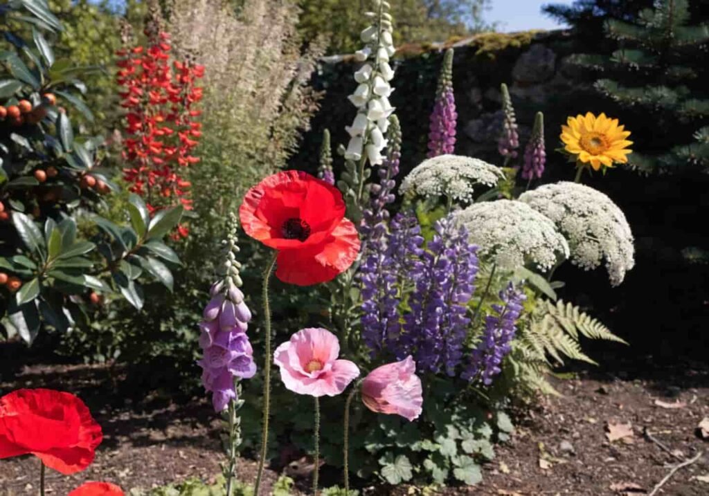 Seasonal plants adding color to a big garden all year