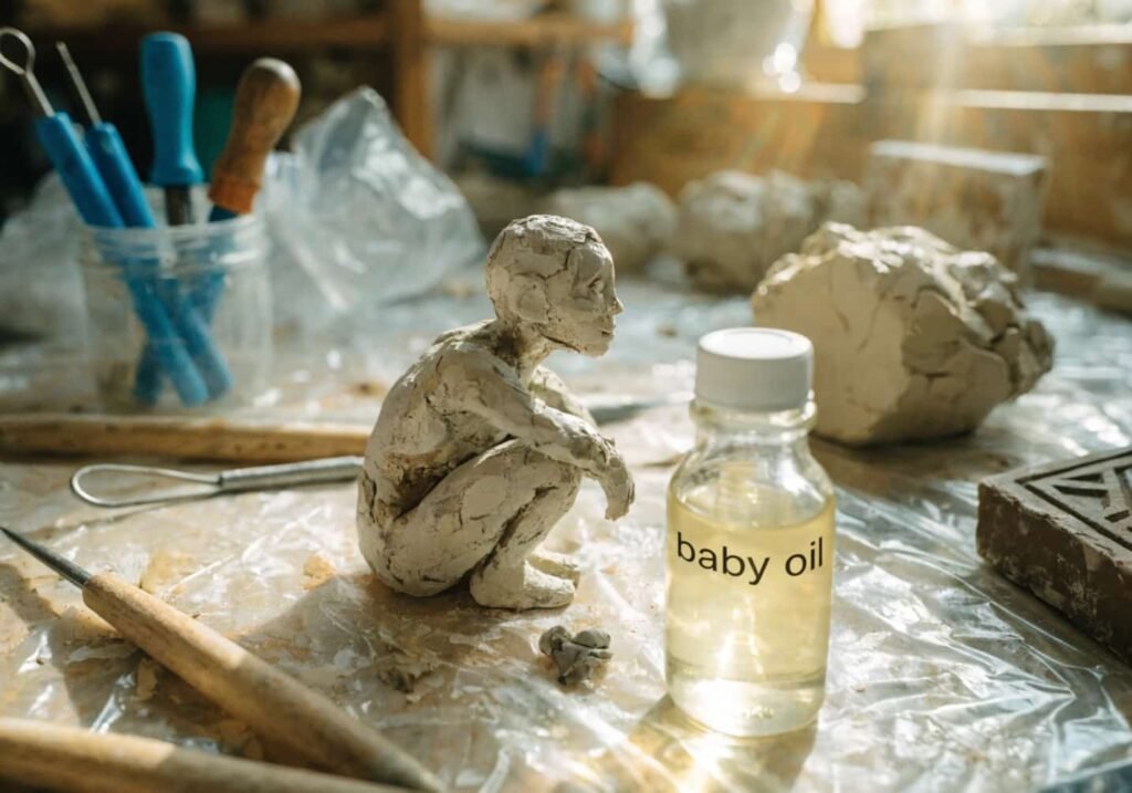 baby oil trick for smoothing clay figures