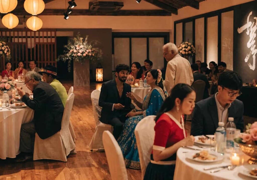 Fusion wedding reception blending two cultural traditions
