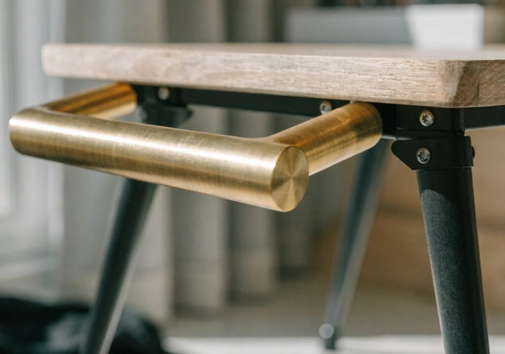 Statement hardware and legs on modern laundry folding table