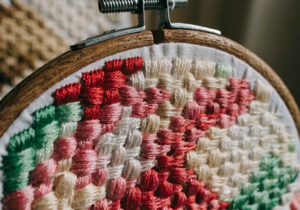 Neat thread transition technique on back of embroidery fabric