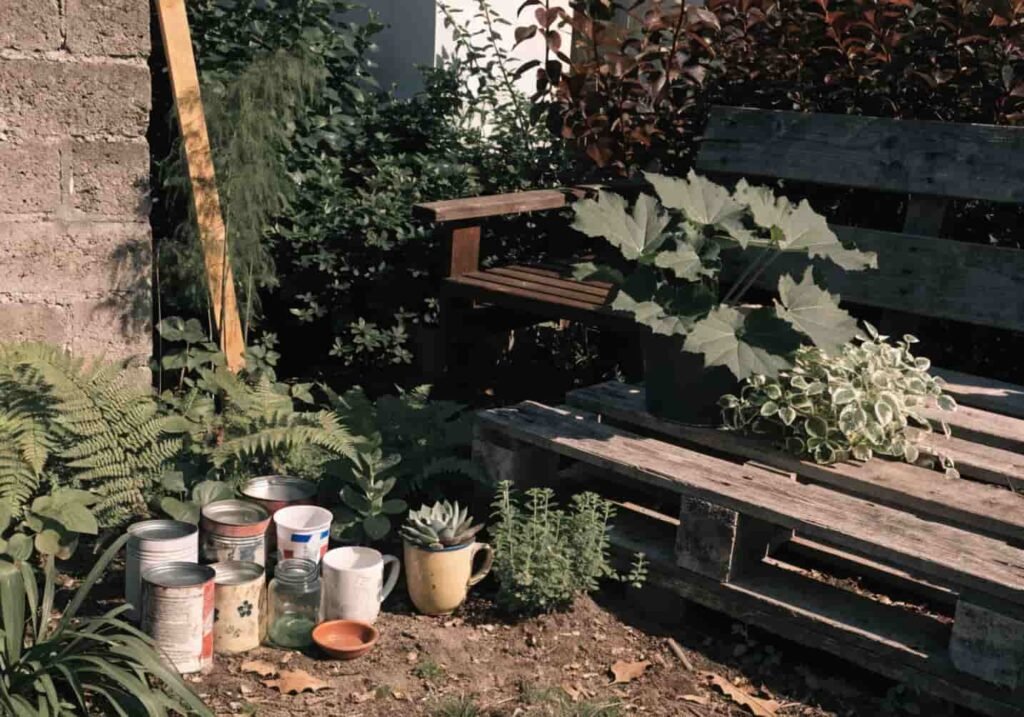 Budget-friendly small garden makeover using repurposed items