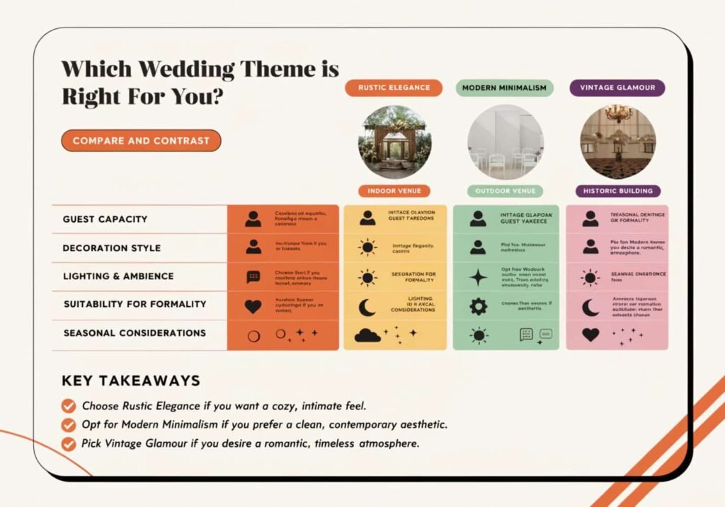 Comparison chart used to decide between top wedding themes