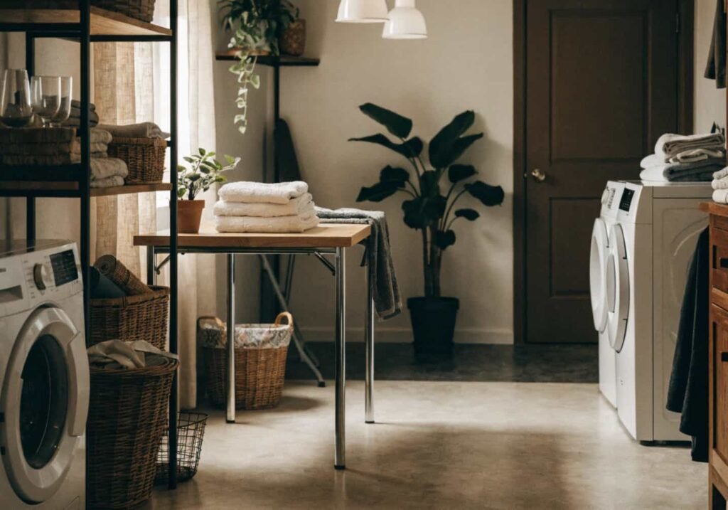 Timeless modern laundry table styling for 2026 home design