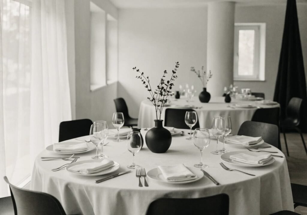 Minimalist monochrome wedding reception decor