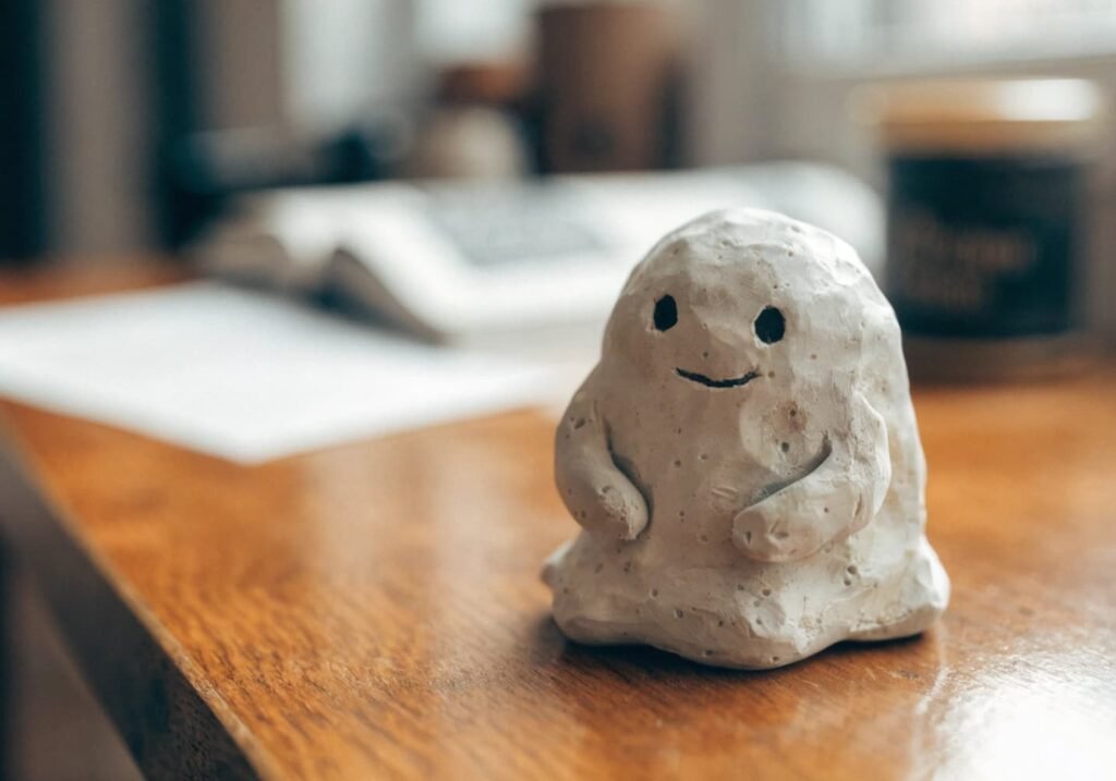simple handmade clay character figure on desk