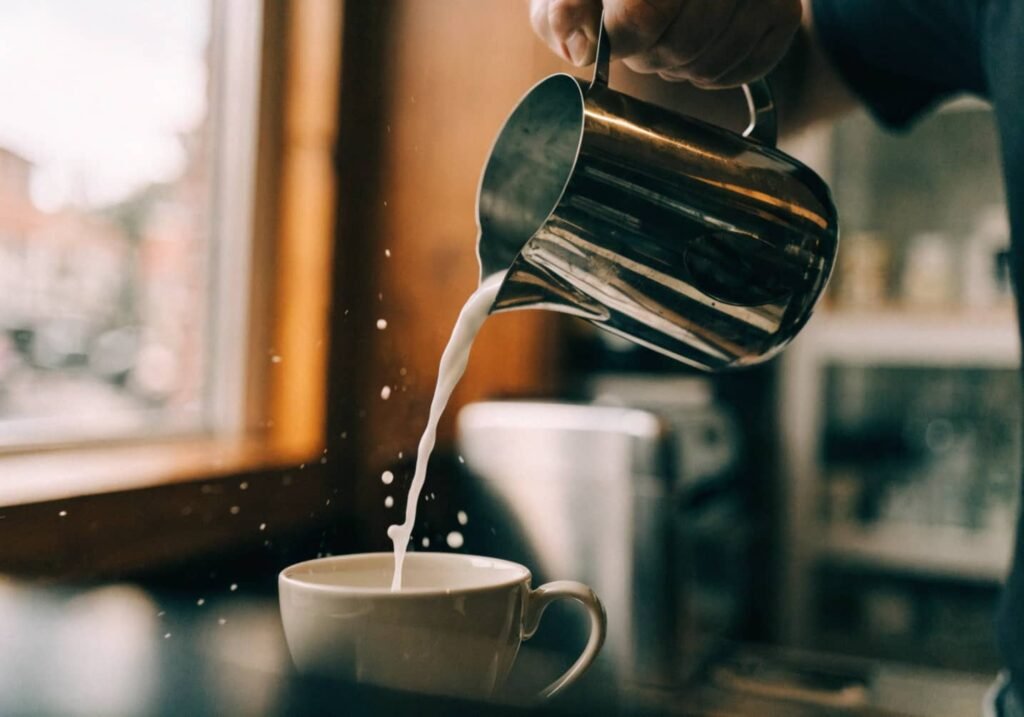 Coffee pouring action shot aesthetic cafe photography