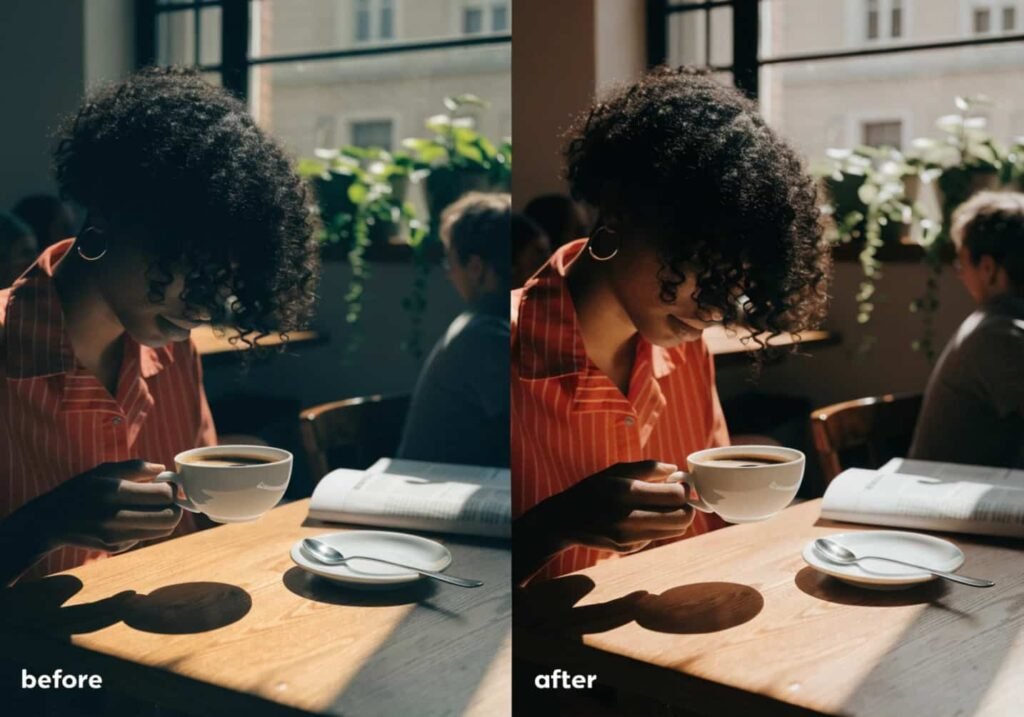 Warm-toned edited cafe photo showing subtle aesthetic editing
