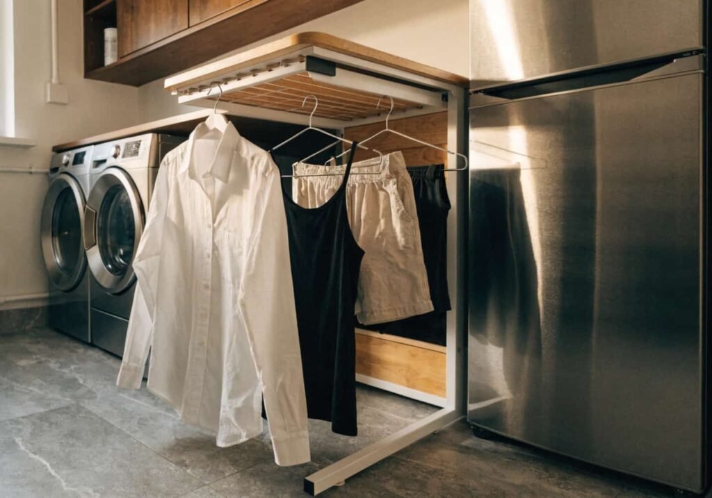 Fold-down folding table with hidden drying rack for apartments